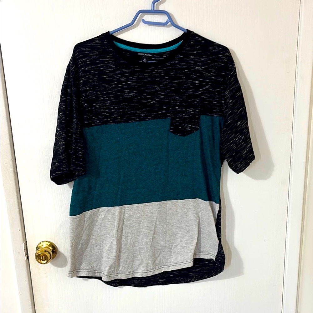 Distortion Men’s Colourblock T-Shirt with Checking Pattern